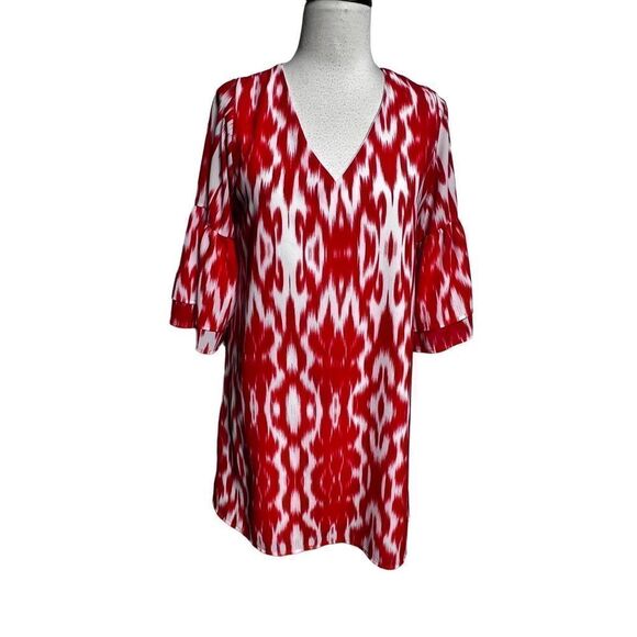 Vici Orange & White A Line Bell Sleeve Tunic Dress Size Small - Picture 1 of 4